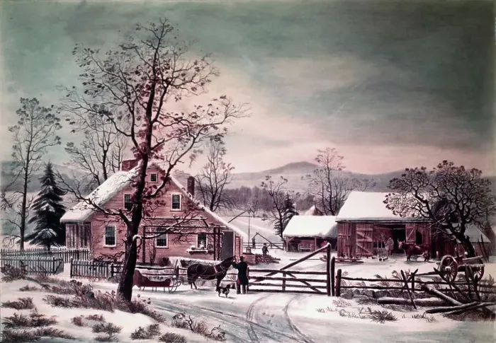 Framed Print : New England Winter Scene after George Henry Durrie Framed Print : New England Winter Scene after George Henry Durrie