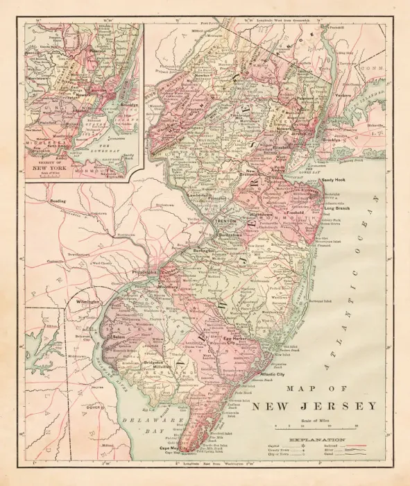 Framed Print : New Jersey map 1881 Framed Print : New Jersey map 1881