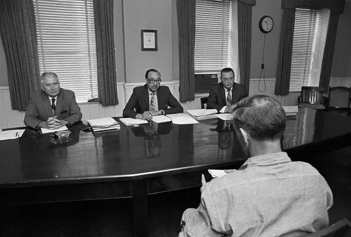 Framed Print : New Jersey Parole Board Listens to Inmate Framed Print : New Jersey Parole Board Listens to Inmate