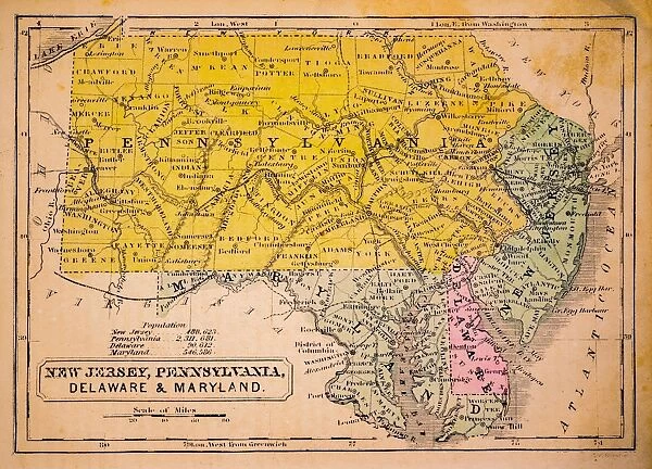 New Jersey, Pennsylvania, Delaware and Maryland 1852 Map
