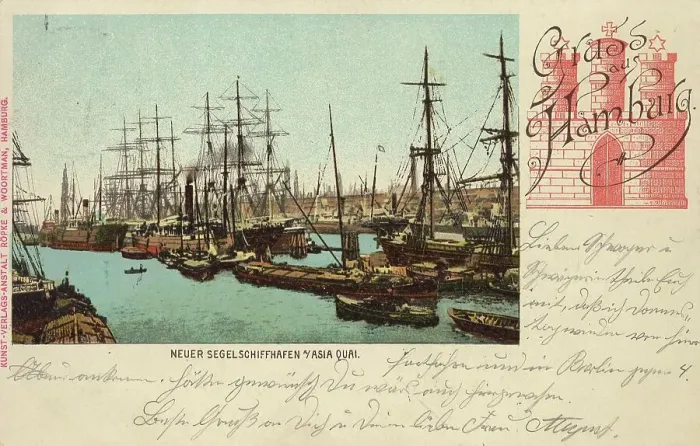 Framed Print : New sailing ship harbour, Aisa Quai, Hamburg, Germany, postcard with text, view around ca 1910, historical, digital reproduction of a historical postcard, public domain, from that time, exact date unknown Framed Print : New sailing ship harbour, Aisa Quai, Hamburg, Germany, postcard with text, view around ca 1910, historical, digital reproduction of a historical postcard, public domain, from that time, exact date unknown