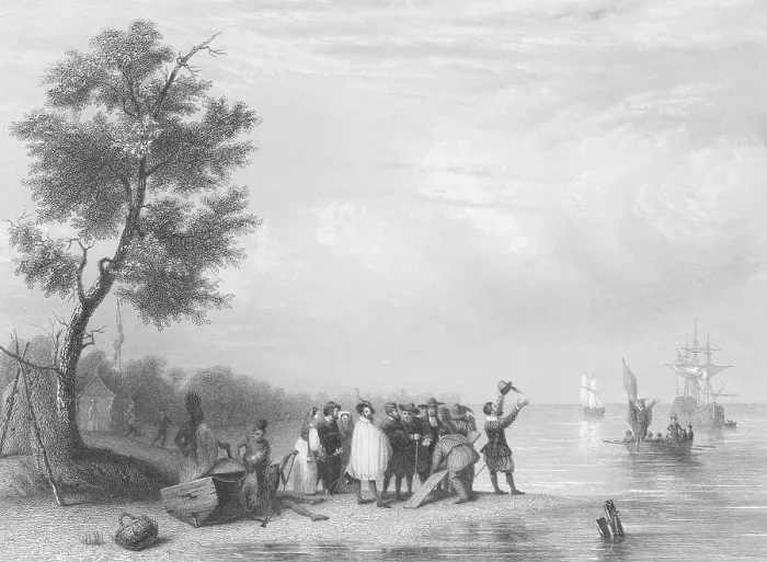 Framed Print : New Settlers on Shores of Jamestown Framed Print : New Settlers on Shores of Jamestown