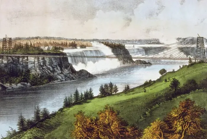 Framed Print : The new suspension bridge over Niagara Falls, 1880, Canada, America, Historic, digitally restored reproduction from an original of the time Framed Print : The new suspension bridge over Niagara Falls, 1880, Canada, America, Historic, digitally restored reproduction from an original of the time