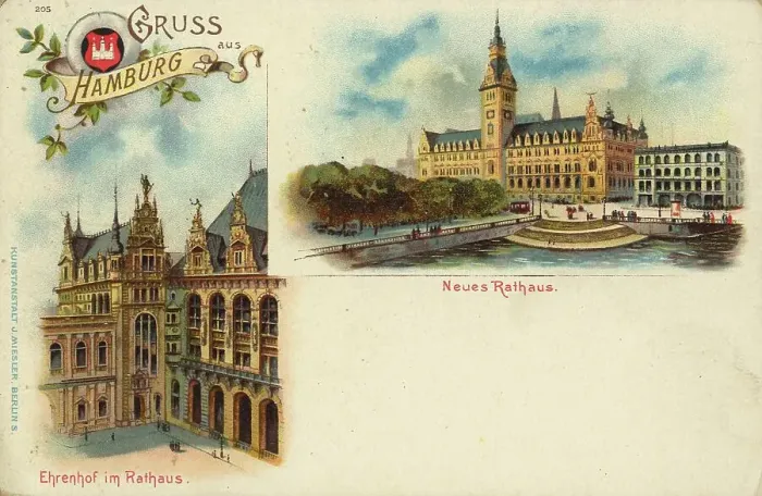 Framed Print : New Town Hall and Court of Honour, Hamburg, Germany, postcard with text, view circa 1910, historical, digital reproduction of a historical postcard, public domain, from that time, exact date unknown Framed Print : New Town Hall and Court of Honour, Hamburg, Germany, postcard with text, view circa 1910, historical, digital reproduction of a historical postcard, public domain, from that time, exact date unknown