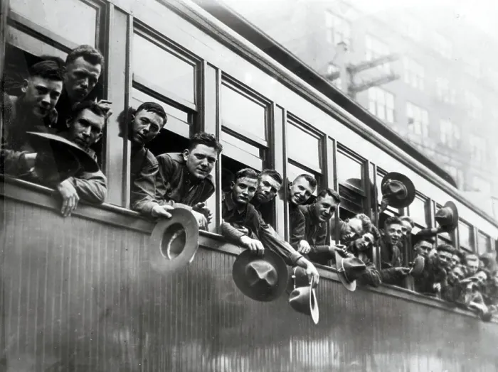 Framed Print : New Troops Waving from Train Window Framed Print : New Troops Waving from Train Window