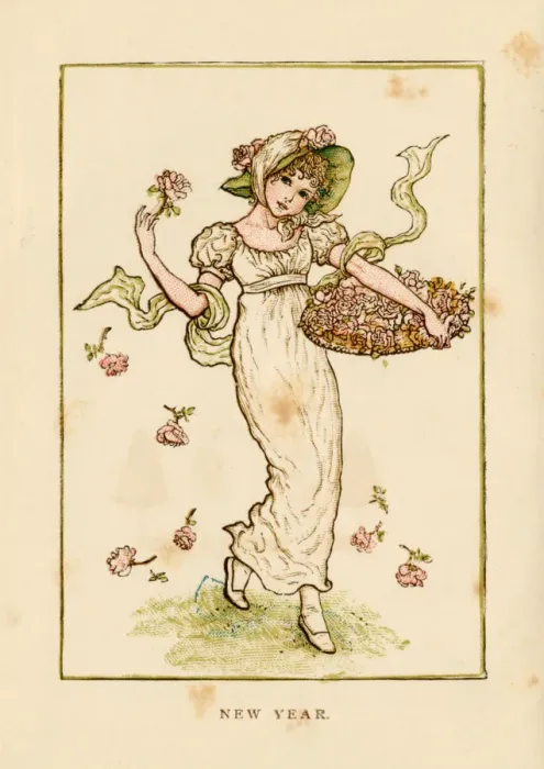 Framed Print : New Year - Kate Greenaway 1883 Framed Print : New Year - Kate Greenaway 1883