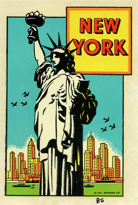 Framed Print : New York. USA - 1947: A decal for New York City from 1947 in USA Framed Print : New York. USA - 1947: A decal for New York City from 1947 in USA