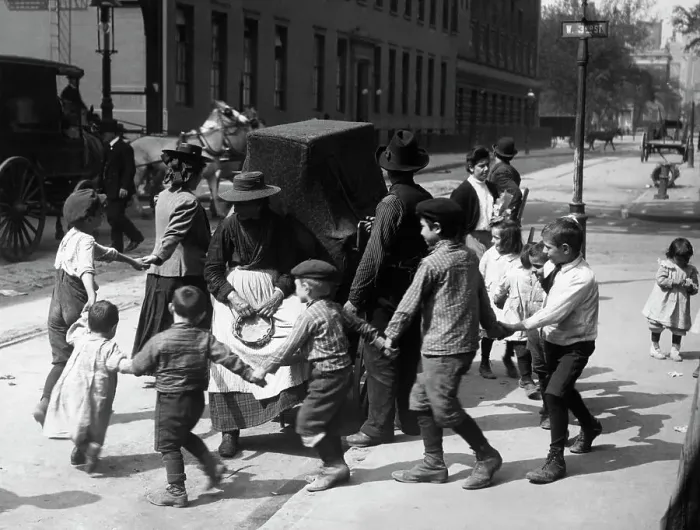 Framed Print : New York Children and Organ Grinder Framed Print : New York Children and Organ Grinder