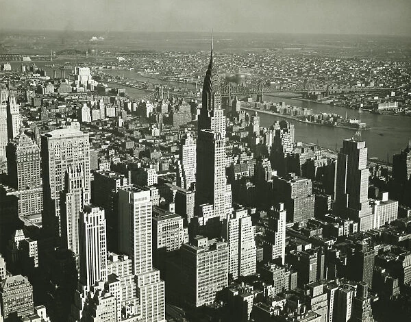 New York City, (B&W), (Aerial view)