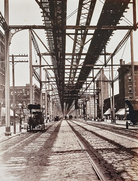 New York city, elevated railway seen from below, 1890