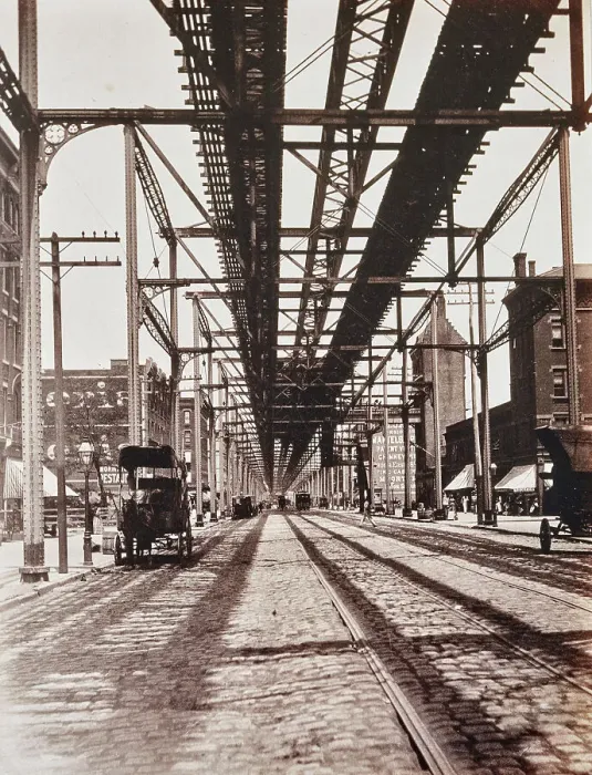 Framed Print : New York city, elevated railway seen from below, 1890 Framed Print : New York city, elevated railway seen from below, 1890