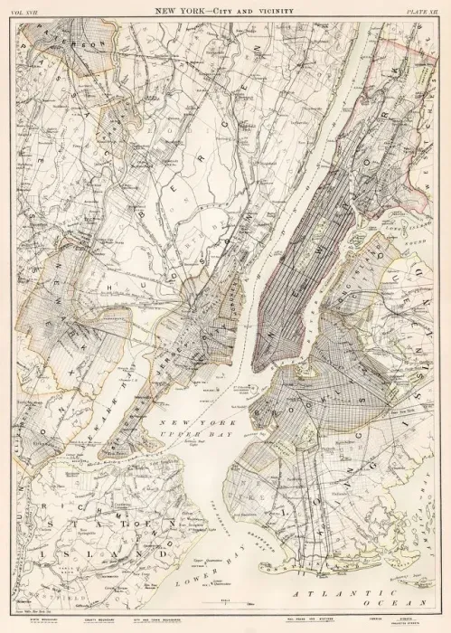 Framed Print : New York city map 1884 Framed Print : New York city map 1884