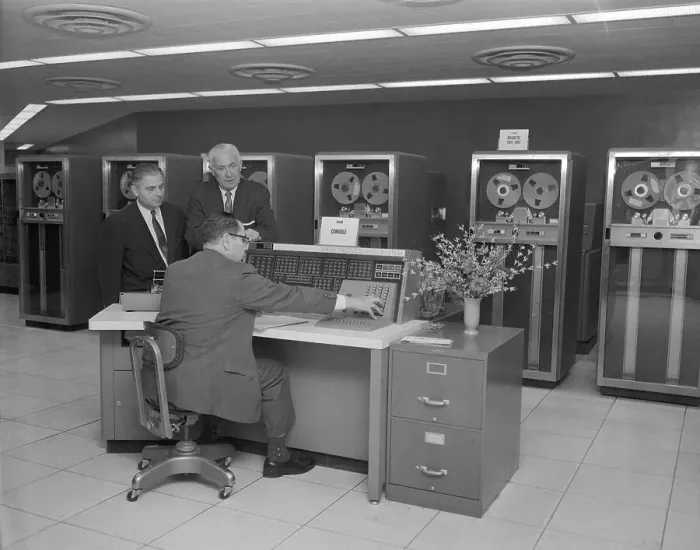 Framed Print : New York City Official Looking at IBM Control Console Framed Print : New York City Official Looking at IBM Control Console