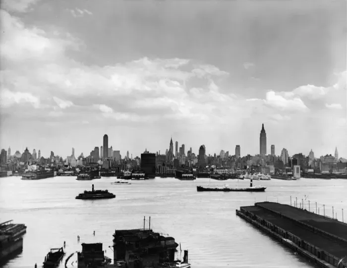 Framed Print : New York City Skyline from the Hudson River 1940s Framed Print : New York City Skyline from the Hudson River 1940s