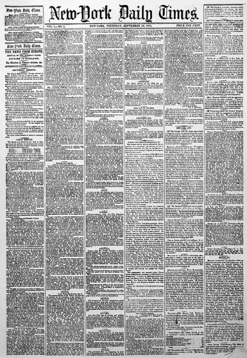 Framed Print : New York Daily Times Newspaper of Eighteen Fifty One Framed Print : New York Daily Times Newspaper of Eighteen Fifty One