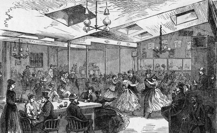 Framed Print : A New York Dive, w / men and women dancing and drinking, 1800s Framed Print : A New York Dive, w / men and women dancing and drinking, 1800s