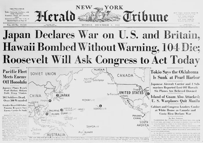 Framed Print : New York Herald Tribune Headlines Japan Declaring War Framed Print : New York Herald Tribune Headlines Japan Declaring War