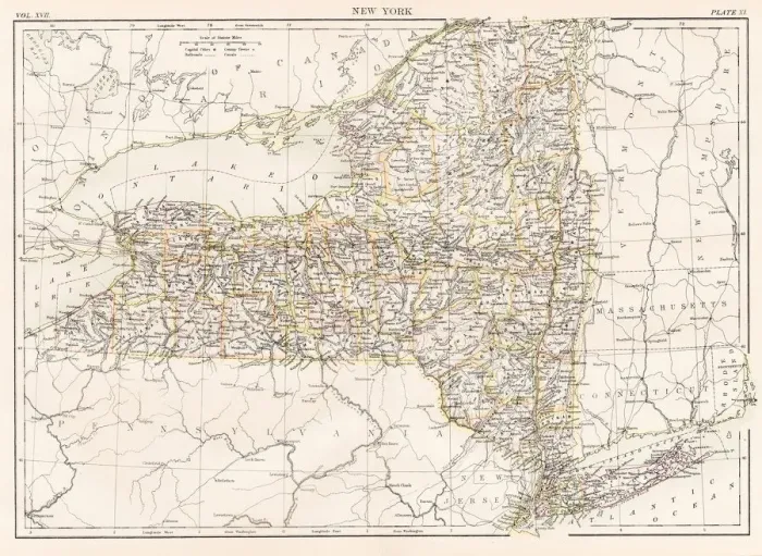 Framed Print : New York map 1884 Framed Print : New York map 1884