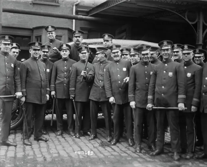 Framed Print : New York Policemen on Duty at Car Barn Framed Print : New York Policemen on Duty at Car Barn