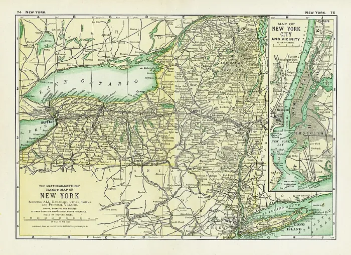 Framed Print : New York Sate map 1898 Framed Print : New York Sate map 1898