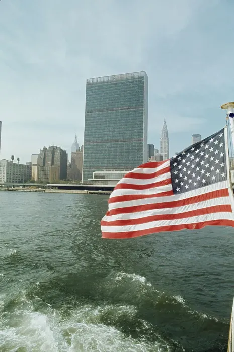 Framed Print : New York Skyline With American Flag Framed Print : New York Skyline With American Flag