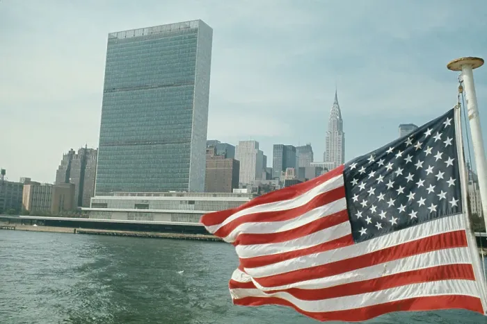 Framed Print : New York Skyline With American Flag Framed Print : New York Skyline With American Flag