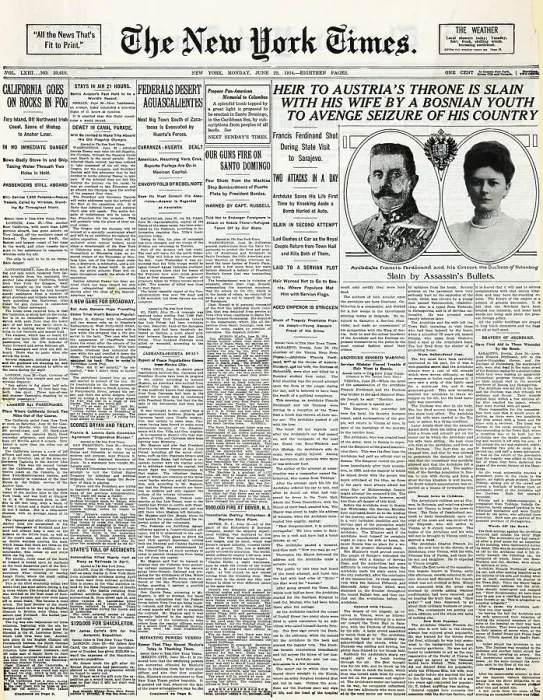 Framed Print : Front of New York Times Announcing Death of Archduke Ferdinand Framed Print : Front of New York Times Announcing Death of Archduke Ferdinand