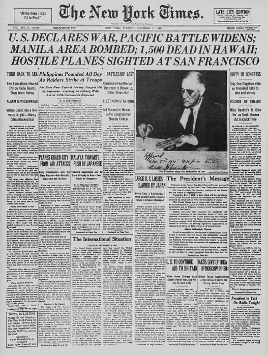 Framed Print : New York Times Headline Declaring War on Japan Framed Print : New York Times Headline Declaring War on Japan