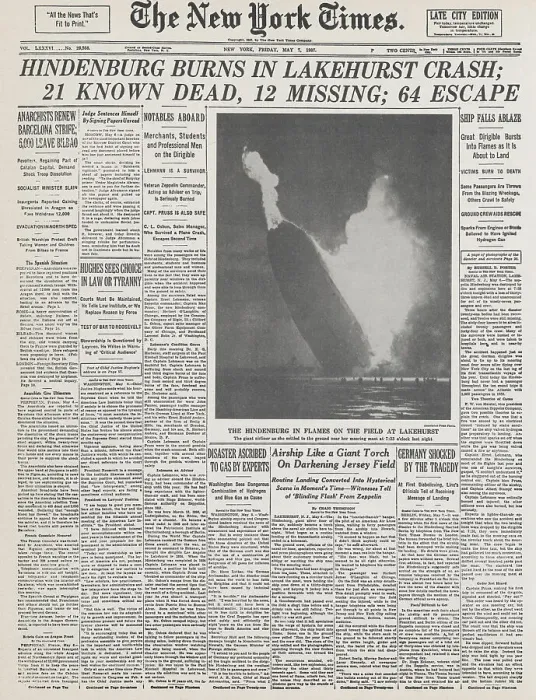 Framed Print : New York Times Headlines on Hindenburg Crash Framed Print : New York Times Headlines on Hindenburg Crash
