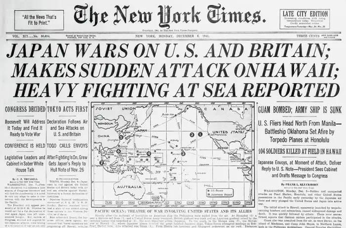 Framed Print : New York Times on Japan Declaring War on United States and Britain Framed Print : New York Times on Japan Declaring War on United States and Britain