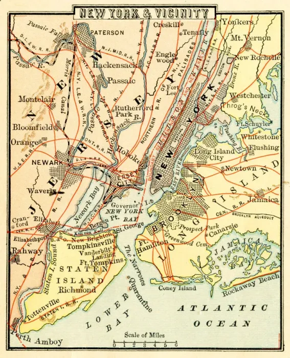 Framed Print : New York and Vicinity Map 1881 Framed Print : New York and Vicinity Map 1881