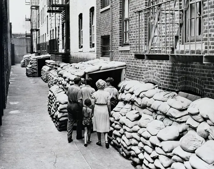 Framed Print : New Yorkers Entering Air Raid Shelter Framed Print : New Yorkers Entering Air Raid Shelter