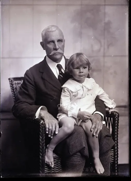 Framed Print : Newport Society Man Poses with Young Son