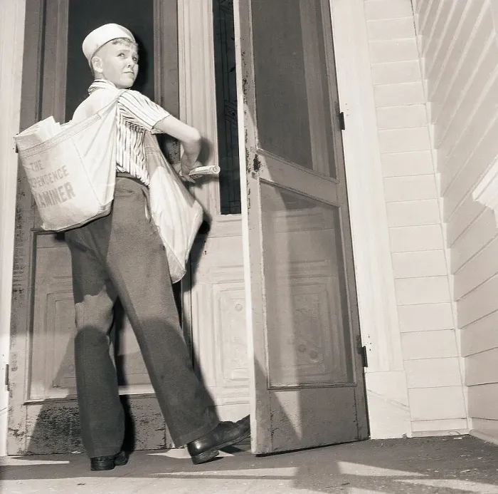 Framed Print : Newsboy Delivers Paper to Truman Home Framed Print : Newsboy Delivers Paper to Truman Home