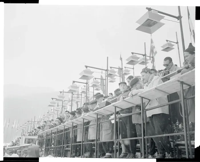 Framed Print : Newsmen Covering Olympics from Specially Constructed Stand Framed Print : Newsmen Covering Olympics from Specially Constructed Stand