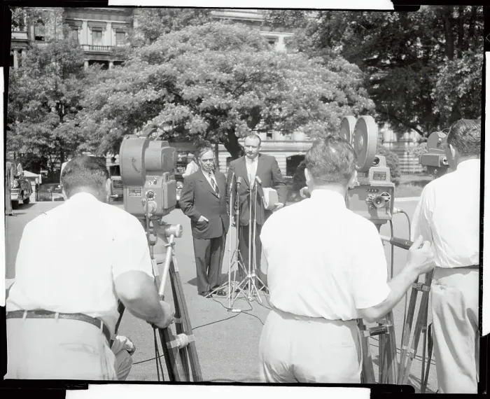 Framed Print : Newsmen Interviewing William Knowland and Joseph Martin Jr Framed Print : Newsmen Interviewing William Knowland and Joseph Martin Jr