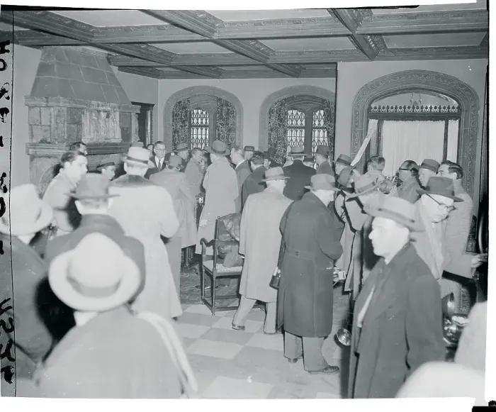 Framed Print : Newsmen Standing Inside Serge Rubinstein's Home Framed Print : Newsmen Standing Inside Serge Rubinstein's Home