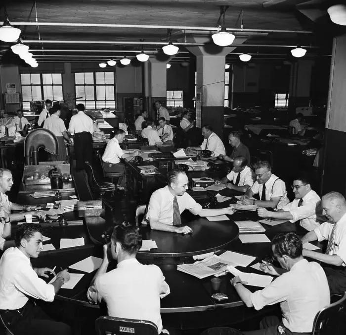 Framed Print : Newspaper City Room With Employees Framed Print : Newspaper City Room With Employees