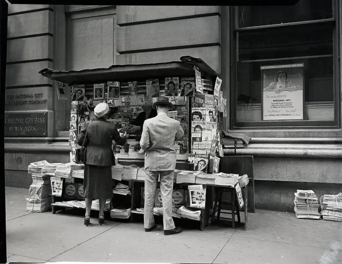 Framed Print : Newsstand Outside Bank Framed Print : Newsstand Outside Bank