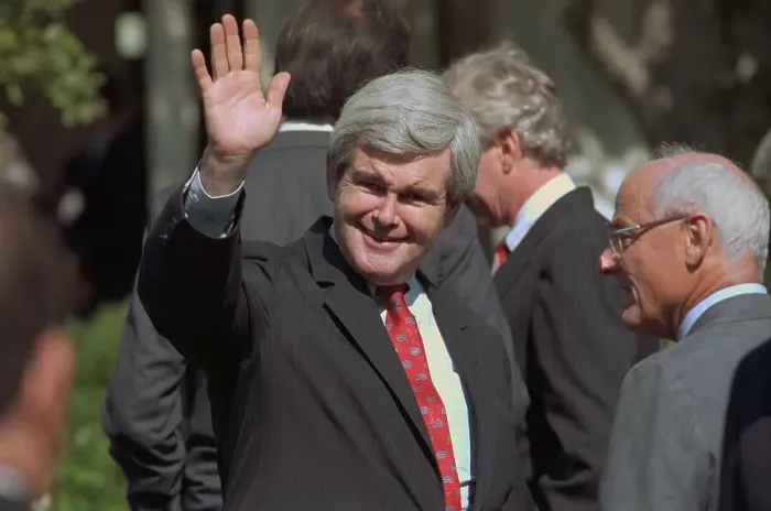 Framed Print : Newt Gingrich Waving to Photographers Framed Print : Newt Gingrich Waving to Photographers