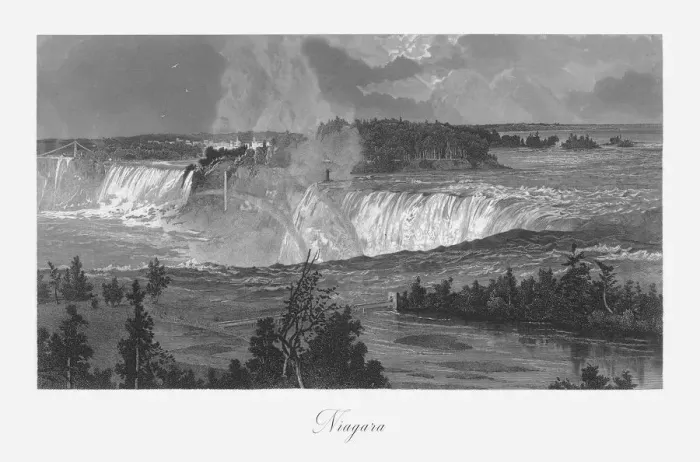 Framed Print : Niagara Falls, Niagara Falls, New York, Niagara Falls, Ontario, American Victorian Engraving, 1872 Framed Print : Niagara Falls, Niagara Falls, New York, Niagara Falls, Ontario, American Victorian Engraving, 1872