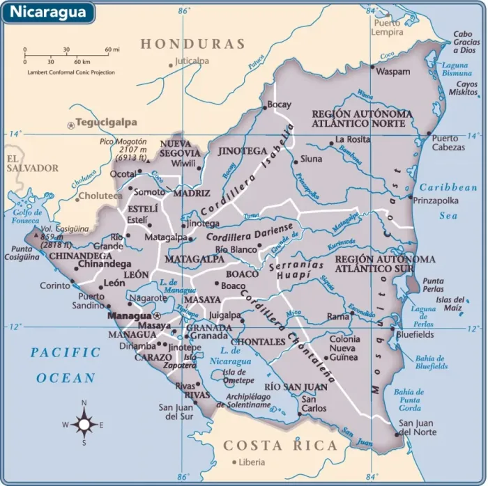 Framed Print : Nicaragua country map