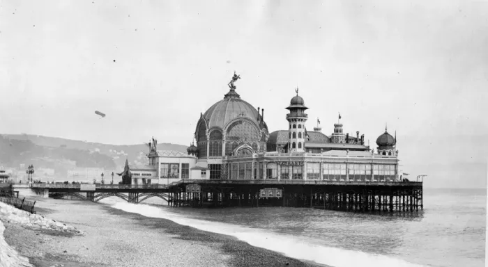 Framed Print : Nice Pier. circa 1910: The pier and pavilion at Nice on the French Riviera Framed Print : Nice Pier. circa 1910: The pier and pavilion at Nice on the French Riviera