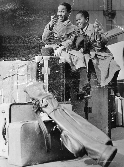 Framed Print : Nicholas Brothers Sitting on Luggage Framed Print : Nicholas Brothers Sitting on Luggage