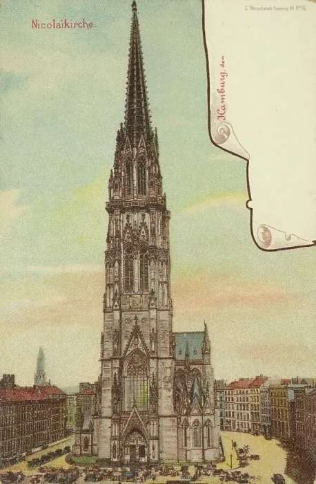 Framed Print : Nicolaikirche, Hamburg, Germany, postcard with text, view around ca 1910, historical, digital reproduction of a historical postcard, public domain, from that time, exact date unknown Framed Print : Nicolaikirche, Hamburg, Germany, postcard with text, view around ca 1910, historical, digital reproduction of a historical postcard, public domain, from that time, exact date unknown