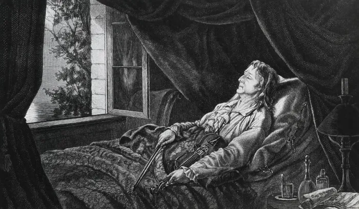Framed Print : Nicolo Paganini Lying in Bed Framed Print : Nicolo Paganini Lying in Bed
