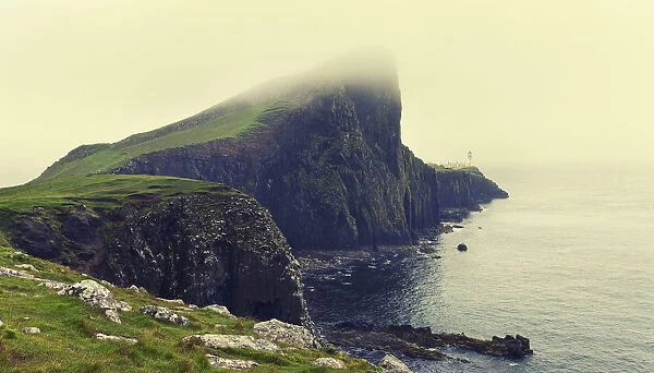Niest Point on Isle of Skye in heavy mist artistic conversion - Scotland Europe
