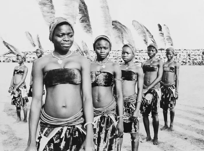 Framed Print : Nigerian Women Wear Costumes and Feathered Headdresses