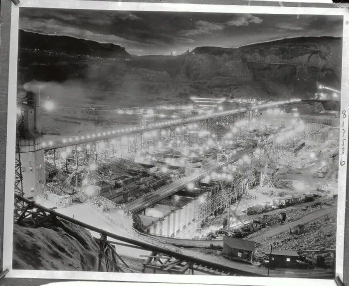 Framed Print : Night Construction At Grand Coulee Dam