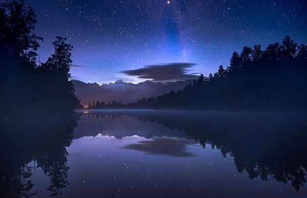 Night shot at Lake Matheson with stars